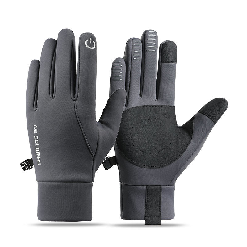 Grey Winter Thermal Gloves for Men Outdoor Cycling Driving Waterproof Touch Screen Warm Fleece Lining Anti-Slip(Size:XL)