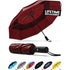 Red Automatic Windproof Travel Umbrella Compact Folding Umbrella Auto Open and Close with Vented Double Canopy for Rain and Sun