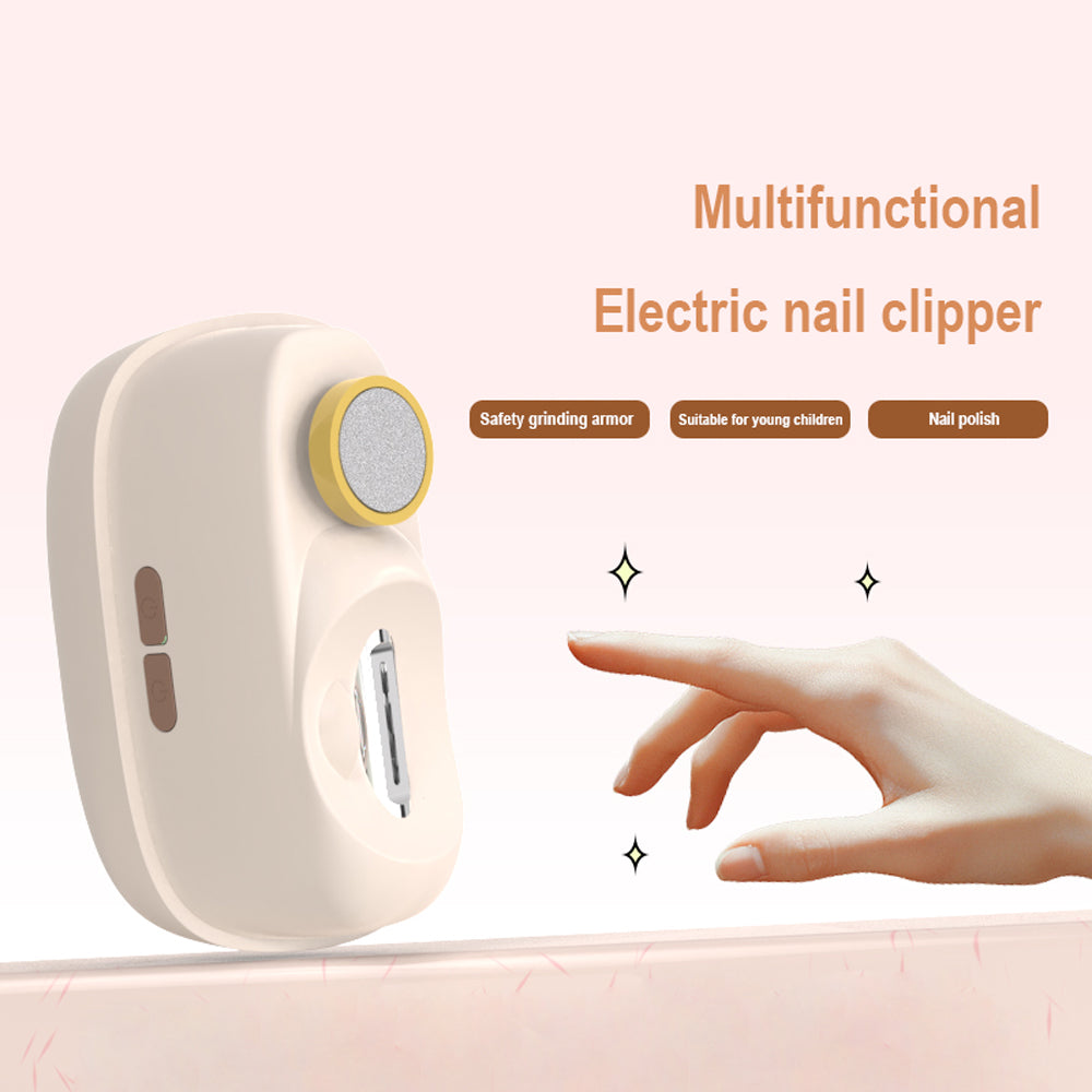 White Electric Nail Clipper and Grinder 2-in-1 Automatic Nail Trimmer with LED Light Rechargeable Manicure Tool for Babies Adults and Seniors