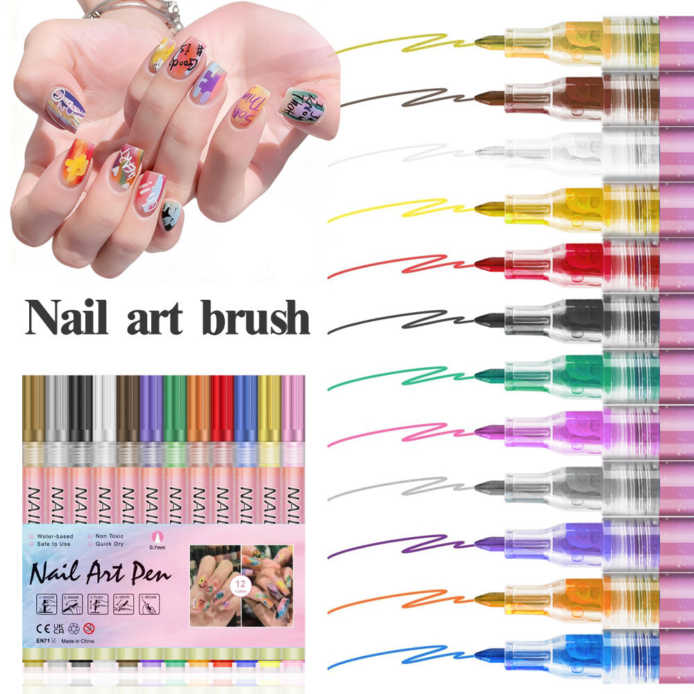Nail Art Marker Pen Set 12 Colors 0.5mm Fine Tip Easy Application Water-Based Paint for DIY Nail Design in Australia