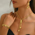 New European-Style Women's Jewelry Set – 18K Gold-Plated Long Necklace with Geometric Tassel Earrings and Matching Bracelet