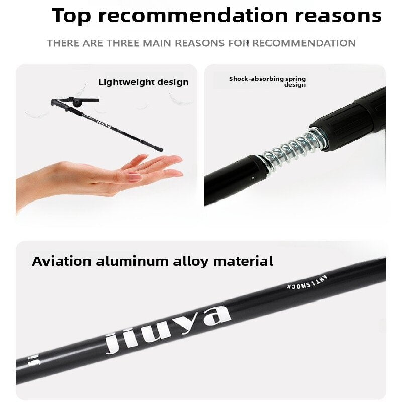 Red Professional Outdoor Trekking Pole – Lightweight Aluminum Alloy Adjustable Walking Stick with Shock Absorption System for Hiking, Climbing, and Kids | 4-Section Collapsible Design with Ergonomic Curved Handle