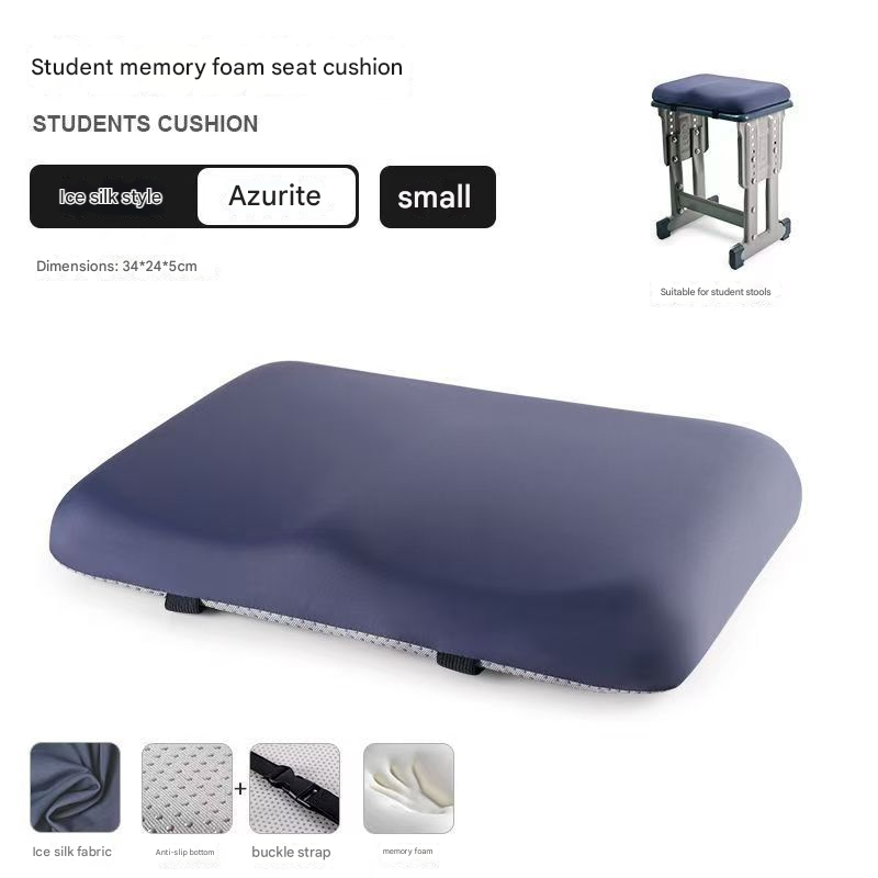 Azurite Ergonomic Memory Foam Student Seat Cushion – 34×24×5cm, Breathable & Anti-Slip Design for Long-Term Sitting Comfort in Classrooms | Ideal for Primary and Secondary School Students