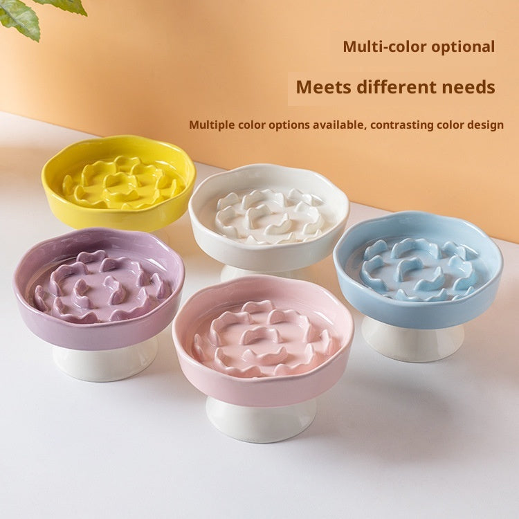 Purple Ceramic Elevated Slow Feeder Bowl Raised Pet Dish 310ml Anti-Vomit Puzzle Design for Cats and Small Dogs Healthy Digestion Sturdy Base