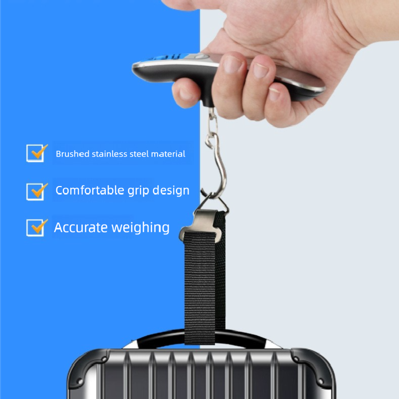 Black Portable Digital Luggage Scale 50kg High Precision Hanging Weigher with Backlit LCD Stainless Steel for Travel Home and Postal Use