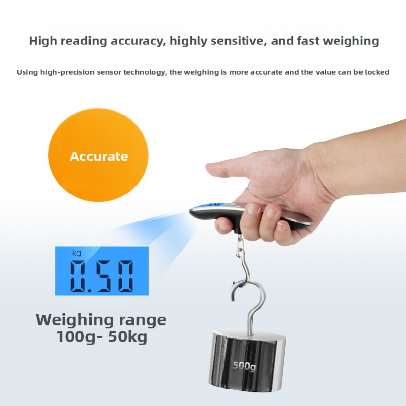 Black Portable Digital Luggage Scale 50kg High Precision Hanging Weigher with Backlit LCD Stainless Steel for Travel Home and Postal Use