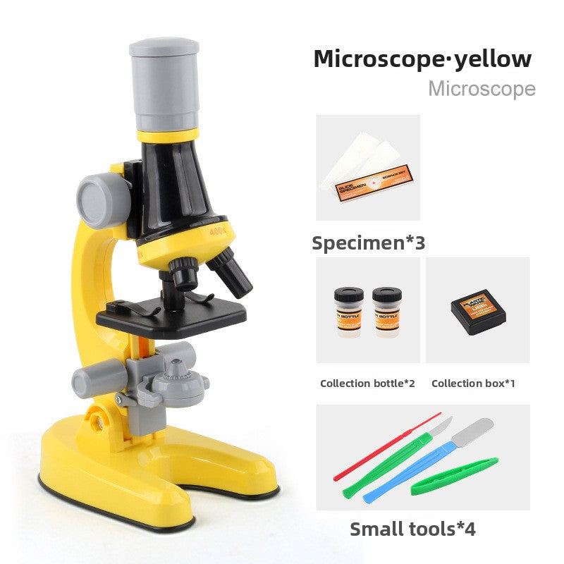 Yellow Kids Biological Microscope Kit 100x 400x 1200x LED Magnification STEM Science Toy for School Students with Sample Slides
