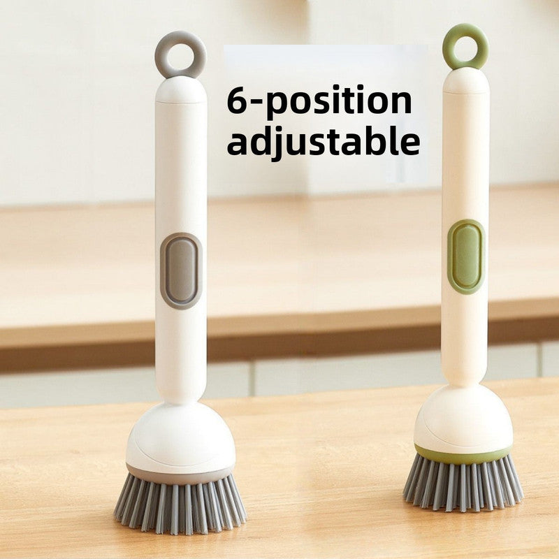 2 Pack White Kitchen Dish Brush with Soap Dispenser Adjustable Handle 360 Degree Cleaning Scrubber Non-Scratch Bristles for Pans Pots and Sink