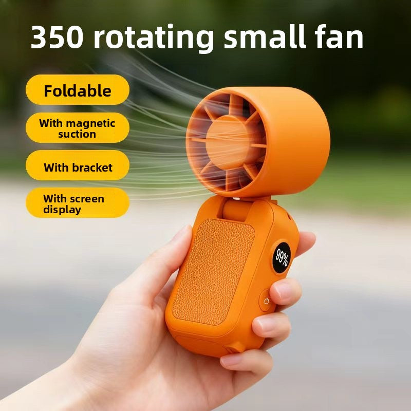 White Portable Handheld Fan 350 Degree Rotation Foldable Neck Hanging Waist Fan with Magnetic Base LED Display 5 Speed Personal Fan