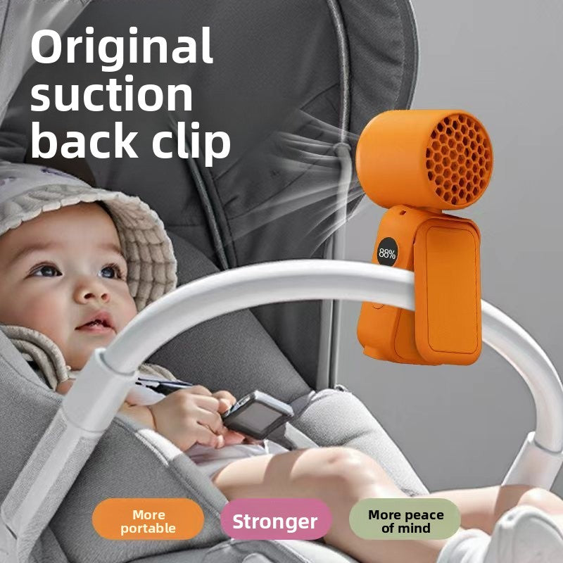 Black Portable Handheld Fan 350 Degree Rotation Foldable Neck Hanging Waist Fan with Magnetic Base LED Display 5 Speed Personal Fan