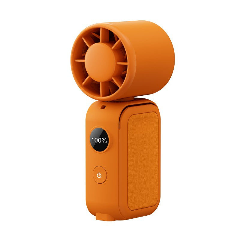 Orange Portable Handheld Fan 350 Degree Rotation Foldable Neck Hanging Waist Fan with Magnetic Base LED Display 5 Speed Personal Fan
