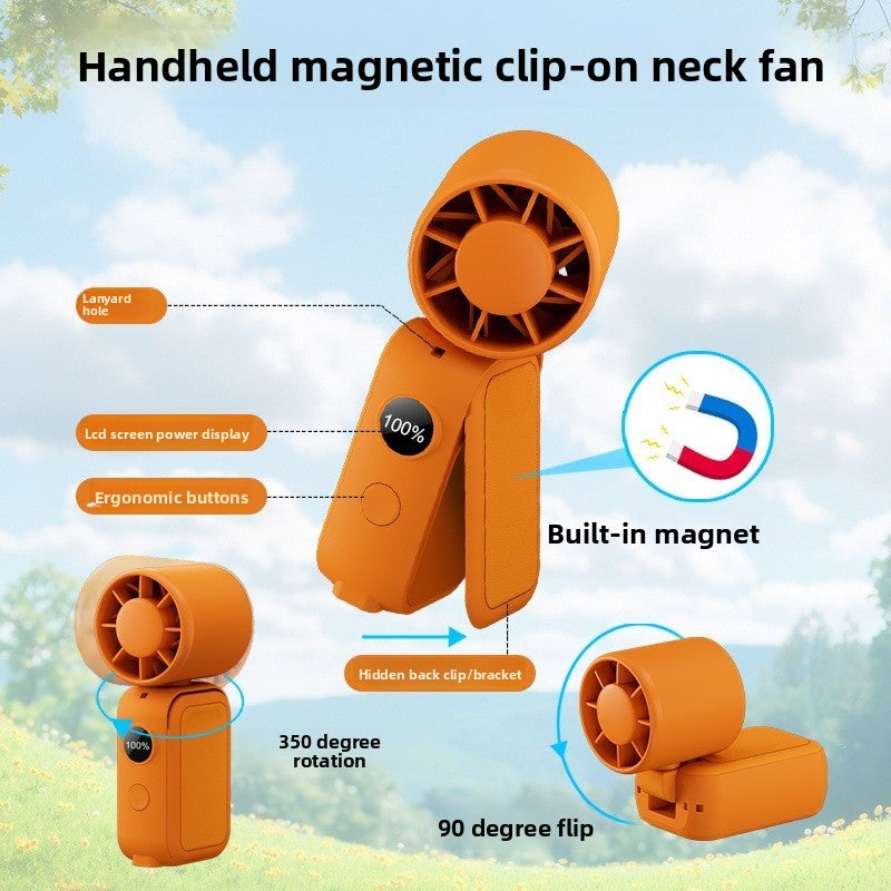 Pink Portable Handheld Fan 350 Degree Rotation Foldable Neck Hanging Waist Fan with Magnetic Base LED Display 5 Speed Personal Fan