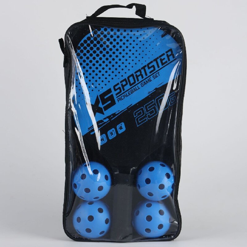 Blue Pickleball Paddles Set of 2 Lightweight Wood Rackets with 4 Pickleballs and Carry Bag Outdoor Sports Equipment for Beginners