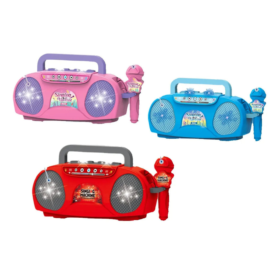 Blue Kids Portable Singing Machine Karaoke Boombox Toy with Microphone Flashing Lights and MP3 Music Player for Boys and Girls