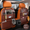 2-PCS Brown PU Leather Car Back Seat Organizer Kick Mat with Touch Screen Tablet Holder Multi-Pocket Travel Storage Bag