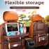 2-PCS Brown PU Leather Car Back Seat Organizer Kick Mat with Touch Screen Tablet Holder Multi-Pocket Travel Storage Bag