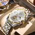 White-faced gold-speckled Men's Classic Two Tone Stainless Steel Quartz Watch 42mm Multi-Function Six Hand Dial Waterproof Luminous Business Wristwatch