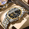 Black-faced goldfinch Men's Classic Two Tone Stainless Steel Quartz Watch 42mm Multi-Function Six Hand Dial Waterproof Luminous Business Wristwatch