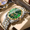 Interlaced gold and green surface Men's Classic Two Tone Stainless Steel Quartz Watch 42mm Multi-Function Six Hand Dial Waterproof Luminous Business Wristwatch