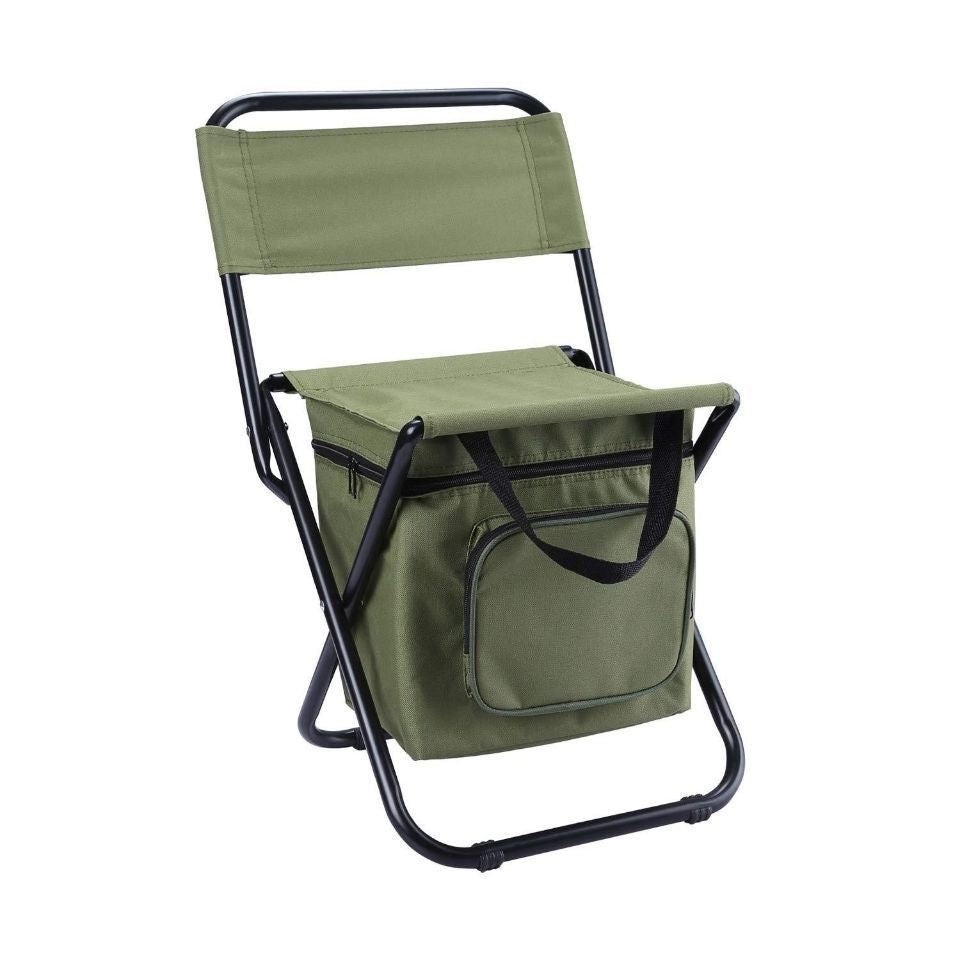 Olive green 3-in-1 Portable Folding Camping Chair with Built-in 10L Cooler Bag Lightweight Backpack Stool for Fishing Beach and Outdoor Picnics