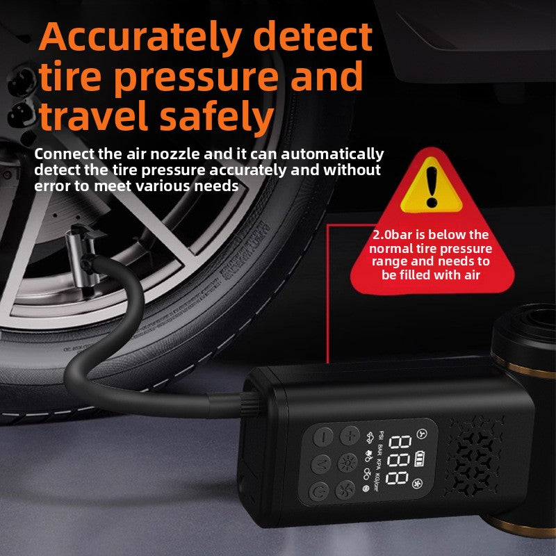 Black 4-in-1 Car Vacuum Cleaner and Tyre Inflator Portable Cordless Air Pump with LED Light and Digital Pressure Gauge