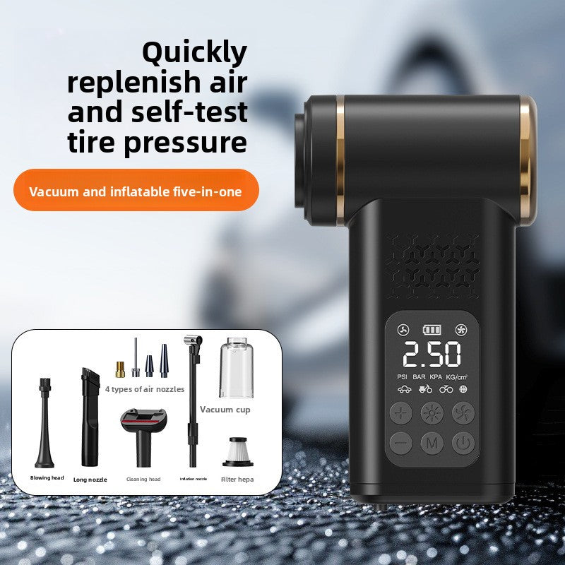 Beige 4-in-1 Car Vacuum Cleaner and Tyre Inflator Portable Cordless Air Pump with LED Light and Digital Pressure Gauge