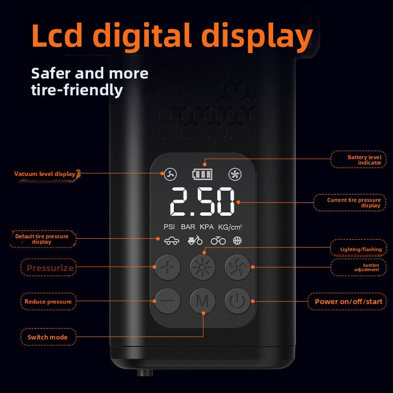 Beige 4-in-1 Car Vacuum Cleaner and Tyre Inflator Portable Cordless Air Pump with LED Light and Digital Pressure Gauge