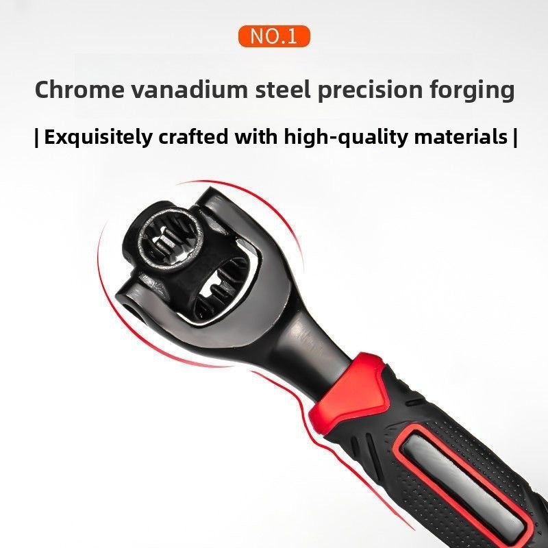 Black Universal Socket Wrench 360 Degree Rotating Head Multifunctional Dog Bone Spanner for Home and Auto Repair