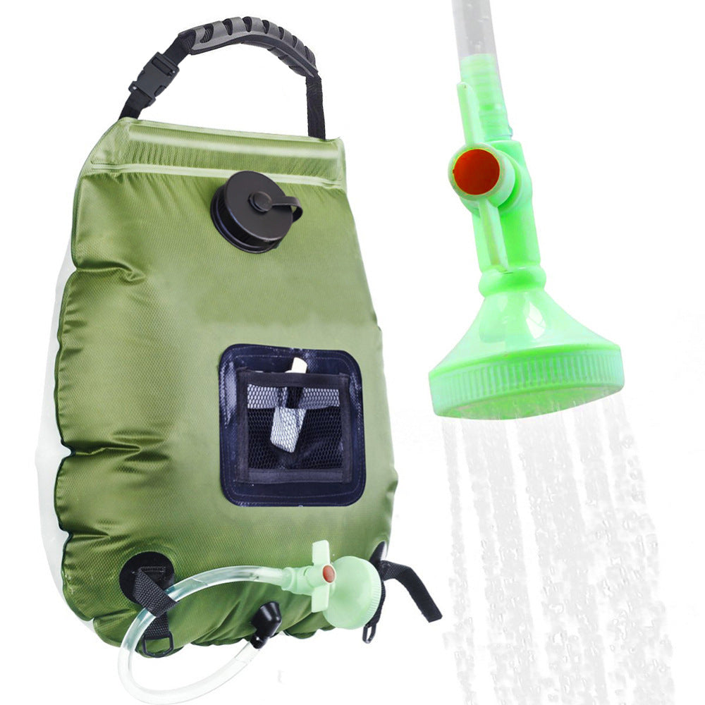 Green Portable Solar Camping Shower Bag 20L 5 Gallon Water Capacity Outdoor Bathing Bag with Removable Hose and Shower Head