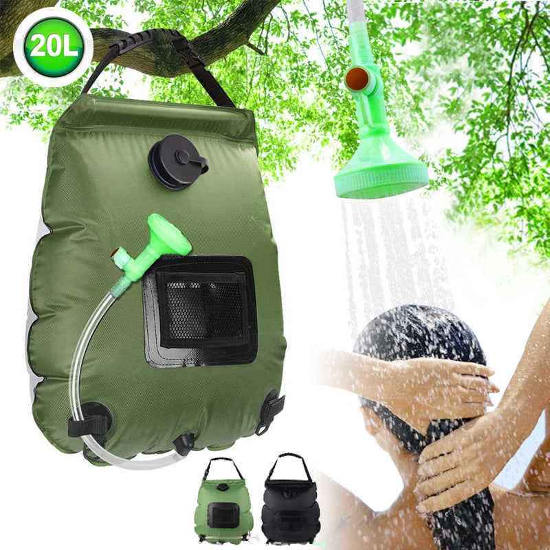 Green Portable Solar Camping Shower Bag 20L 5 Gallon Water Capacity Outdoor Bathing Bag with Removable Hose and Shower Head