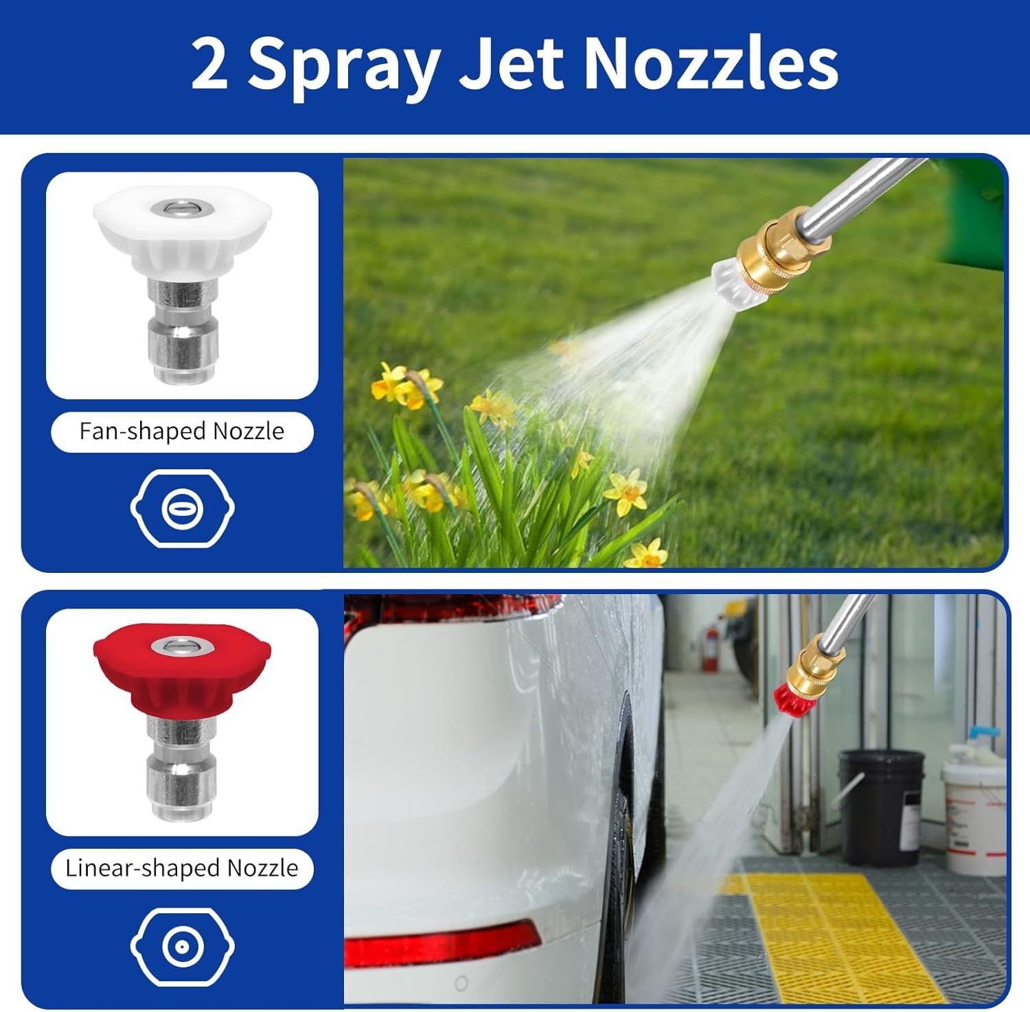 Black High Pressure Washer Gun with 2 Spray Nozzles 19inch Long Wand Metal Garden Hose Sprayer for Car Wash Window Cleaning and Watering