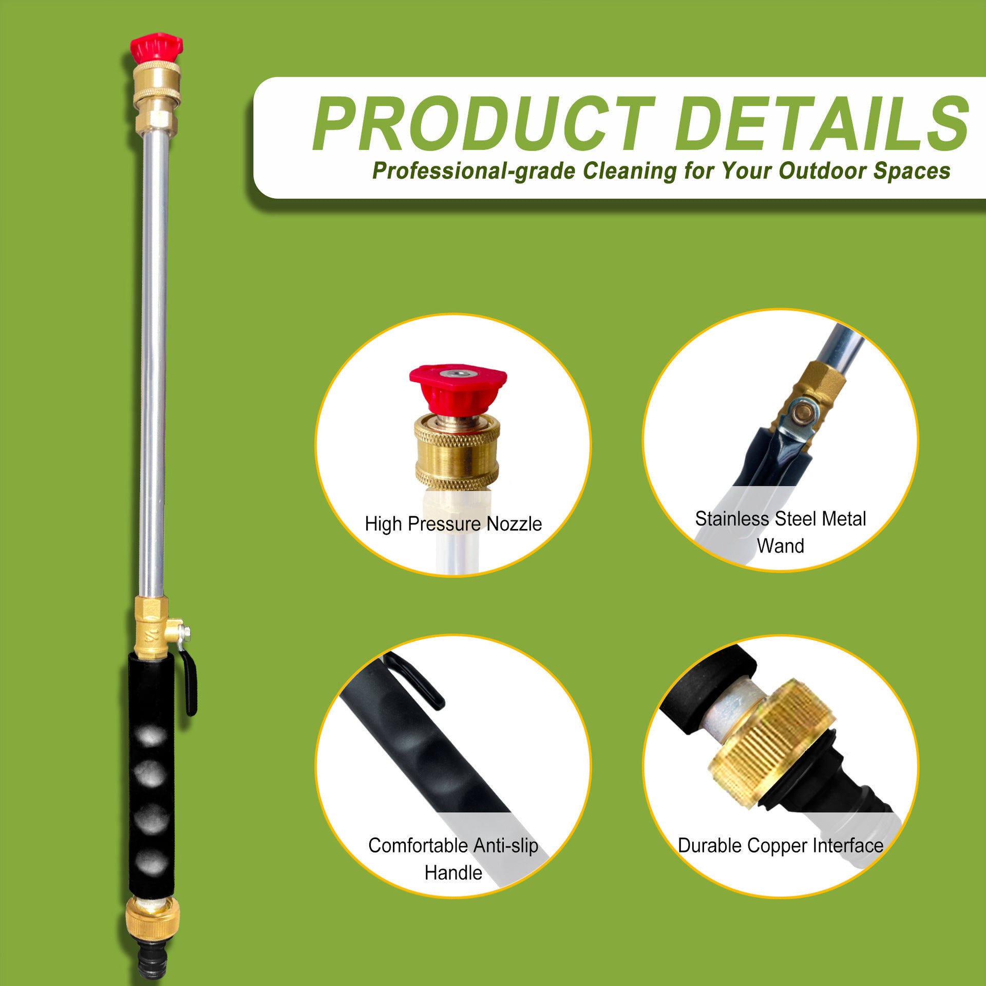 Grey High Pressure Washer Gun with 2 Spray Nozzles 19inch Long Wand Metal Garden Hose Sprayer for Car Wash Window Cleaning and Watering