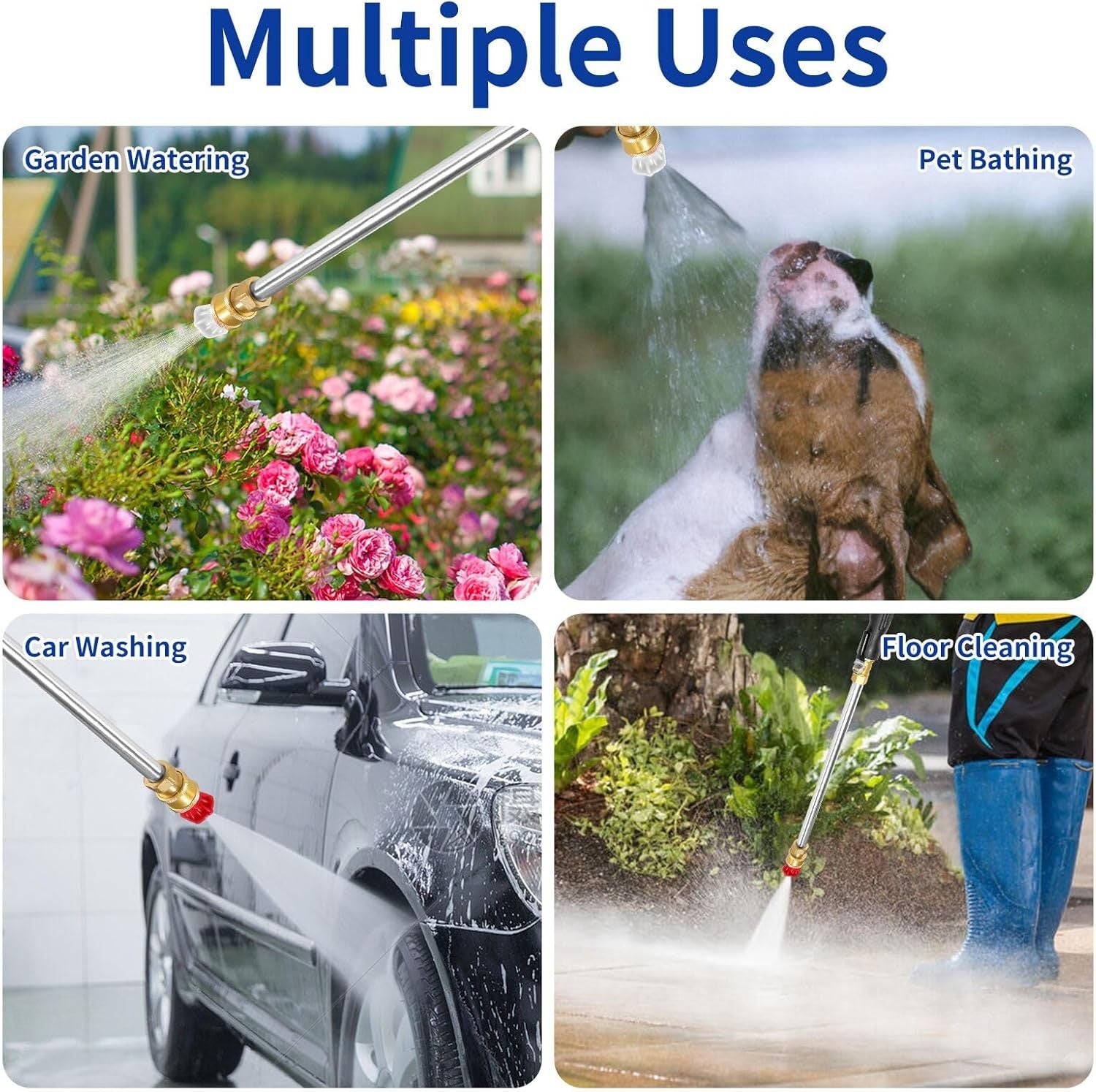 Grey High Pressure Washer Gun with 2 Spray Nozzles 19inch Long Wand Metal Garden Hose Sprayer for Car Wash Window Cleaning and Watering