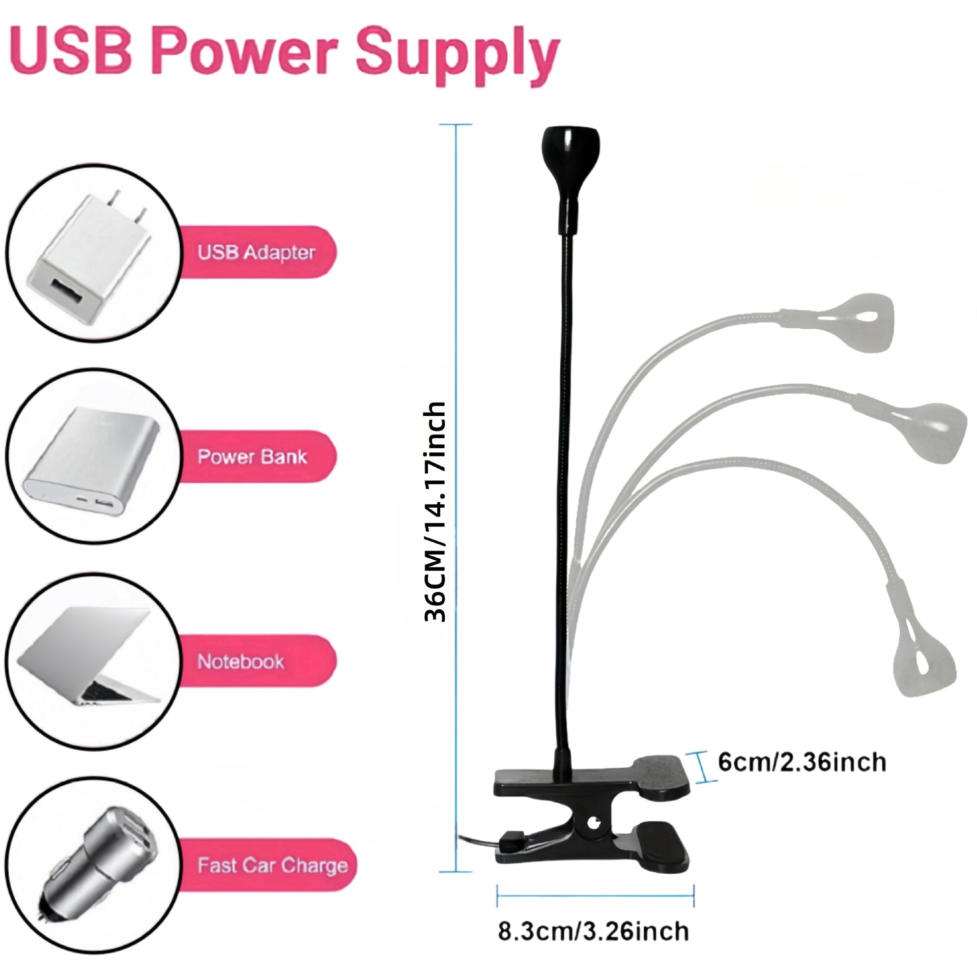 Black 3W UV LED Gel Nail Curing Lamp Clip On Flexible Gooseneck Light 4 Brightness Levels for Gel Polish and Resin Curing