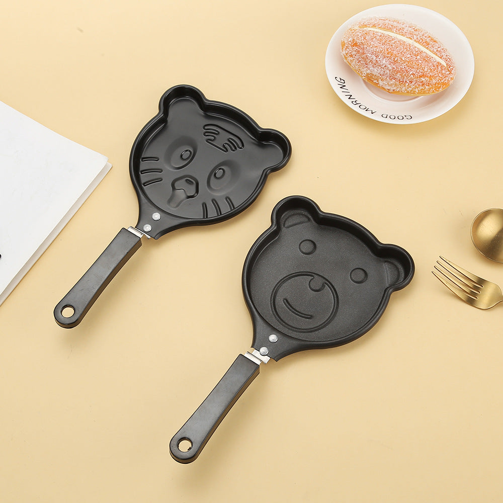 2-PCS Mini Non-Stick Egg Frying Pan Cartoon Shaped Omelette Cooker Mould for Breakfast Pancakes and Creative Cooking(bear + tiger)