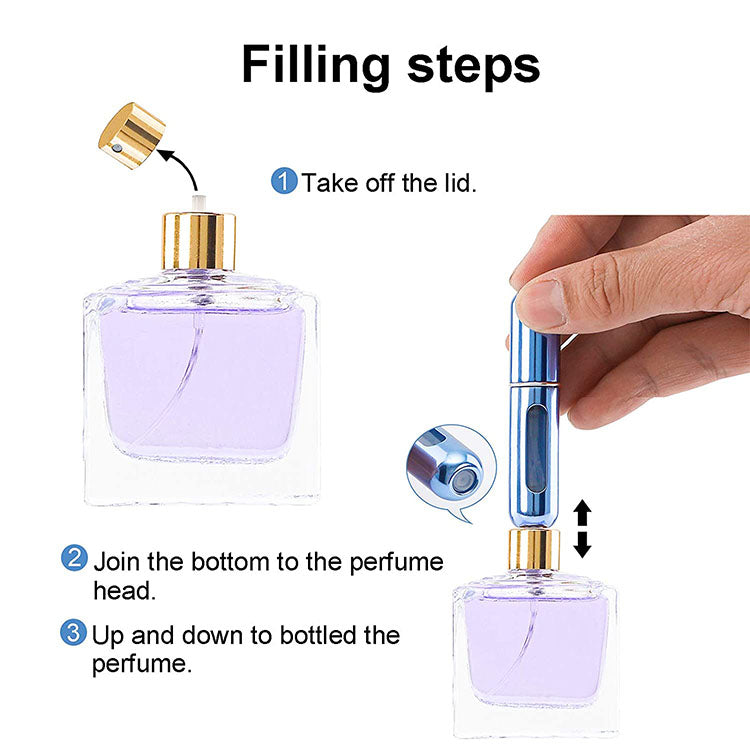 5-Pcs Azure blue 5ml Refillable Perfume Atomizer Portable Bottom Fill Travel Spray Bottle for Fragrance and Aftershave Australian Travel Essential