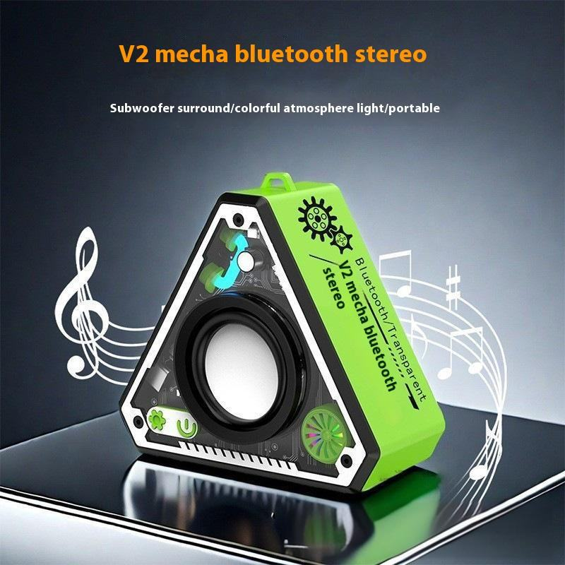 Orange Portable Bluetooth Speaker Mini Mecha Design 360 Surround Sound Transparent RGB Lights 5W Bass Subwoofer for Outdoor Camping and Australian Desktop Decor