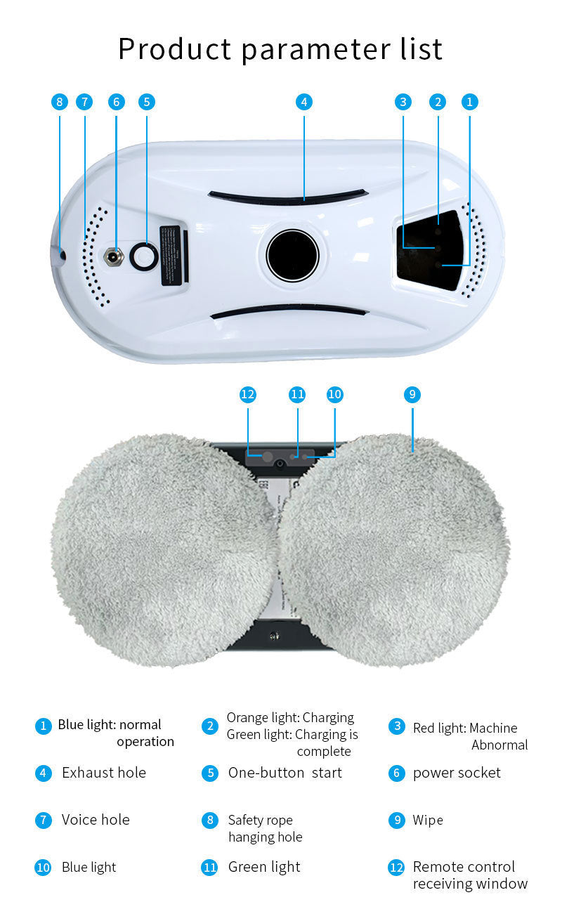 Smart Robot Window Cleaner - Automatic Glass Cleaning Washer with Remote Control - 2800Pa Suction & UPS Safety System - Includes 10 Microfibre Pads