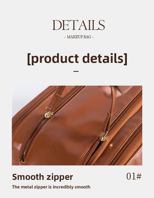 White Large Capacity PU Leather Makeup Bag Dual Zipper Cosmetic Case Waterproof Travel Toiletry Organiser with Brush Compartment