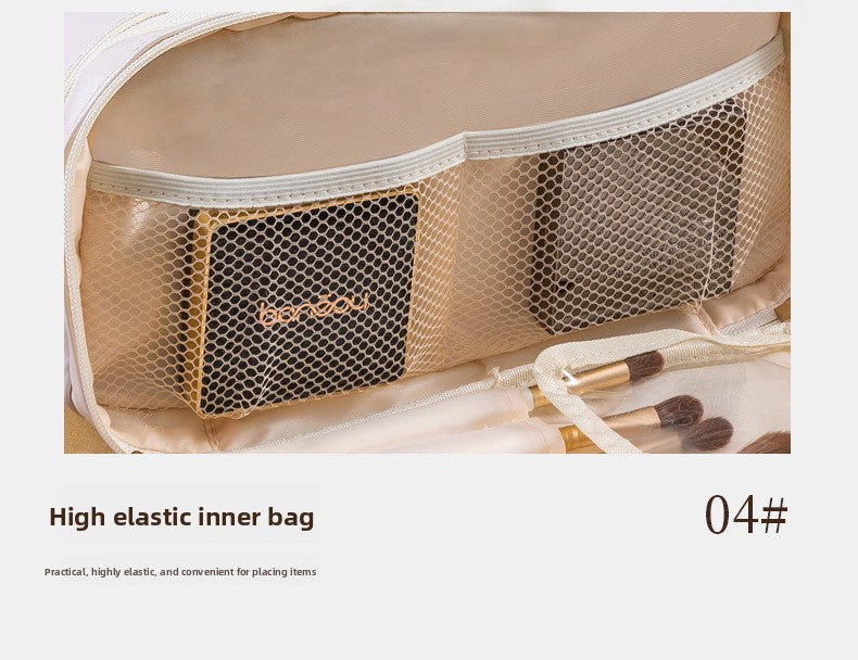 White Large Capacity PU Leather Makeup Bag Dual Zipper Cosmetic Case Waterproof Travel Toiletry Organiser with Brush Compartment