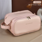 Large Pink PU Leather Makeup Bag Dual Zipper Cosmetic Travel Case Waterproof Toiletry Organiser with Brush Compartment