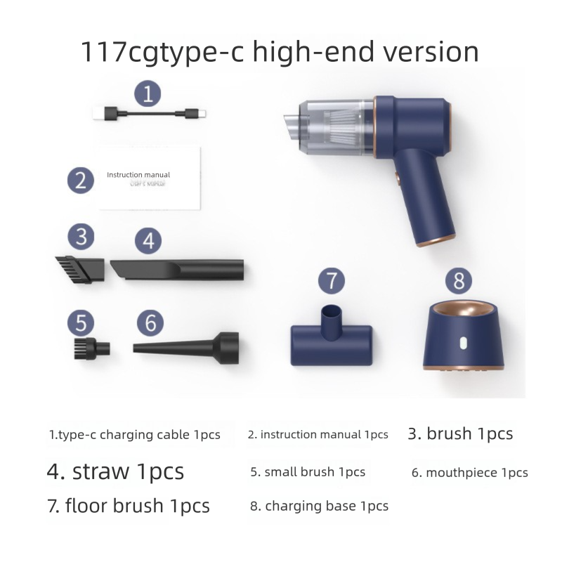 2-in-1 Cordless Handheld Car Vacuum Cleaner 120W High Power Suction and Blower Portable Mini Duster for Auto and Home Blue