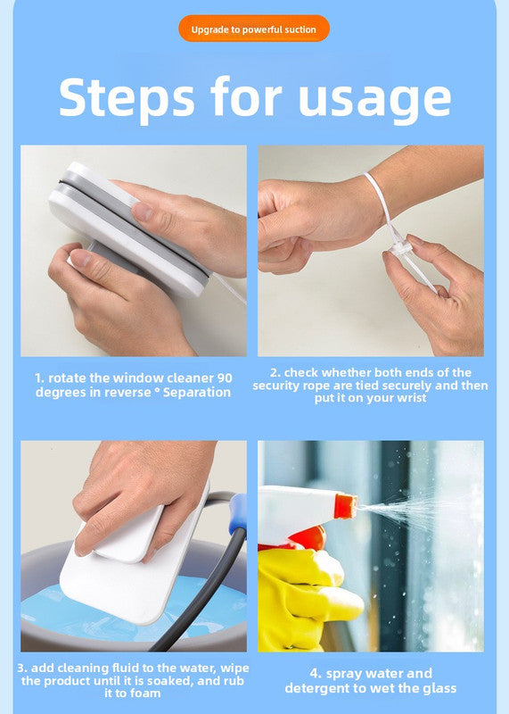 Magnetic Double Sided Window Cleaner for 15-26mm Double Glazed Glass High Rise Safety Wiper Tool White