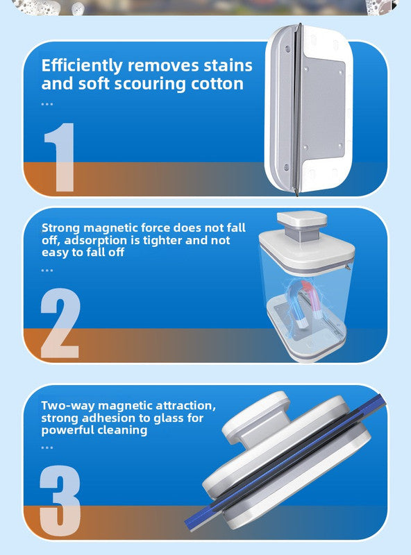 Magnetic Double Sided Window Cleaner for 20-35mm Double Glazed Glass High Rise Safety Wiper Tool White