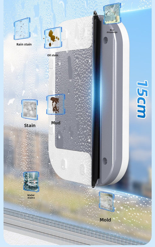 Magnetic Double Sided Window Cleaner for 20-35mm Double Glazed Glass High Rise Safety Wiper Tool White