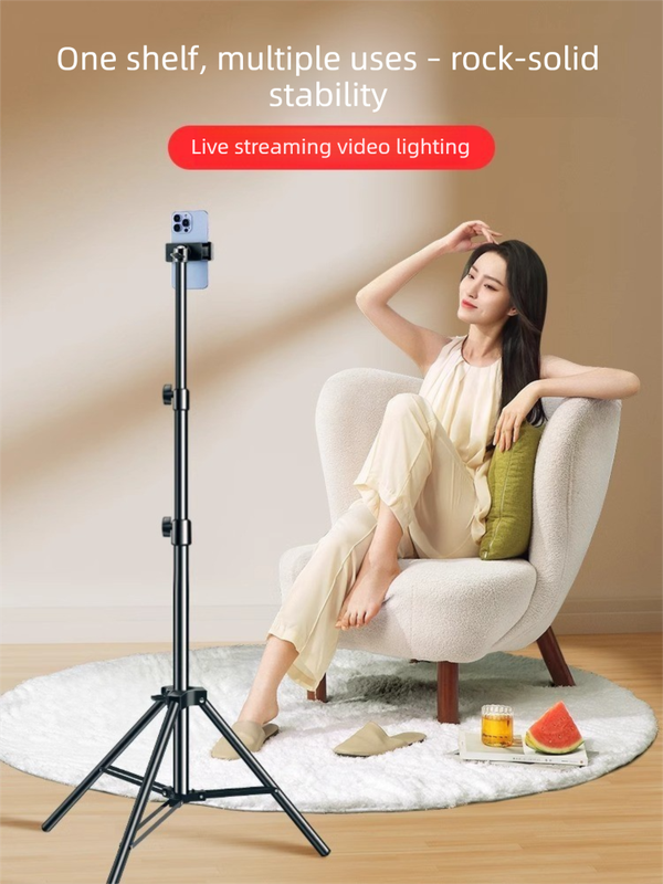 2.4m Black Tripod Stand with Phone Holder Adjustable Floor Stand for Live Streaming Vlogging Overhead Video Recording Makeup Kit with Carry Bag