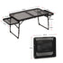 Black Portable Camping Table Heat Resistant Steel Mesh Top Foldable BBQ Desk with Side Wings Adjustable Height Aluminium Frame for Outdoor Picnic