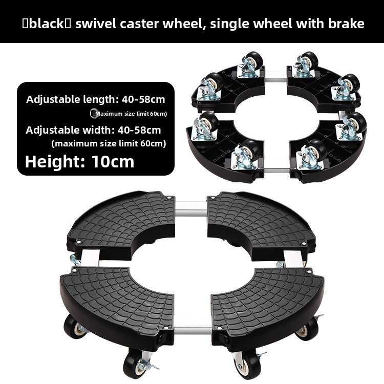 Black Round Adjustable Plant Pot Caddy Stand with Wheels Heavy Duty Rolling Gas Cylinder Tray Dolly for Indoor Outdoor Patio