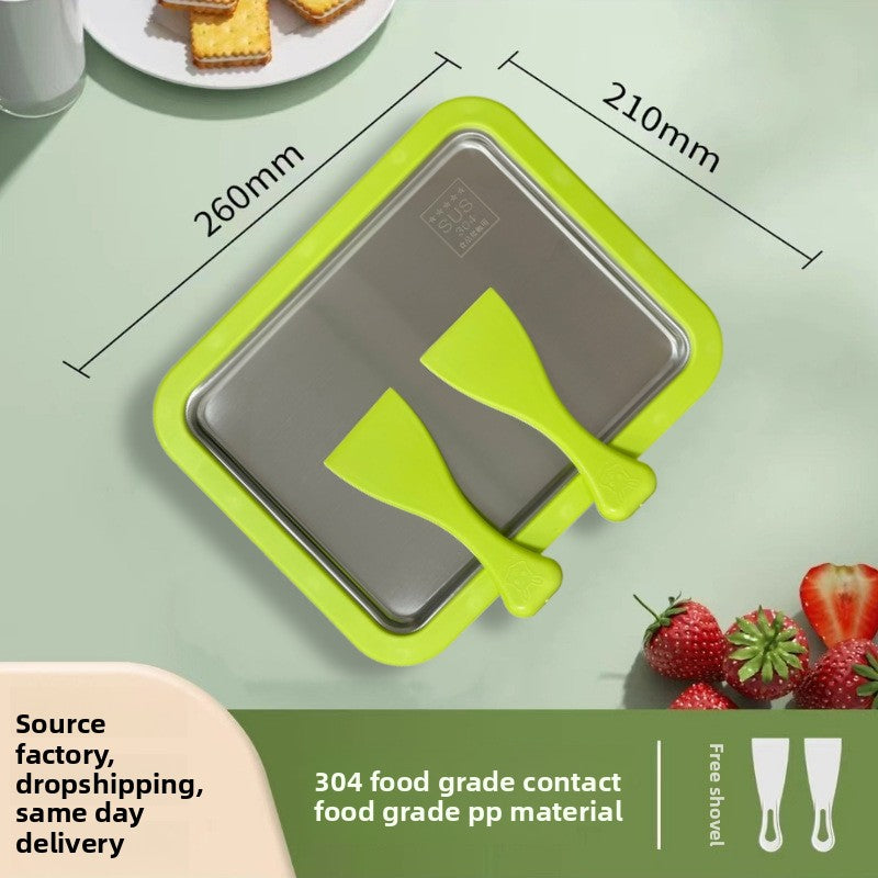 Green DIY Rolled Ice Cream Maker Pan Instant Frozen Yoghurt & Sorbet Tray 304 Stainless Steel No Electricity Required with Spatulas