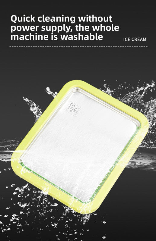 Green DIY Rolled Ice Cream Maker Pan Instant Frozen Yoghurt & Sorbet Tray 304 Stainless Steel No Electricity Required with Spatulas